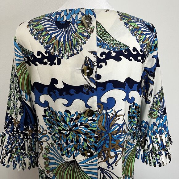 TIBI NEW YORK printed‎ silk blouse under the sea print in white size 6? - Picture 4 of 8